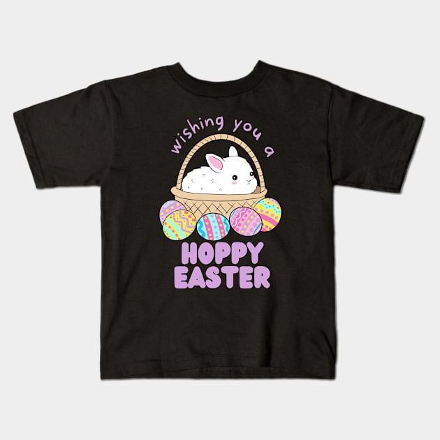 Wishing you a happy easter cute easter bunny in a basket Kids T-Shirt by Yarafantasyart